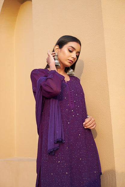 Purple Attractive Party Wear Chikankari Dress For Party