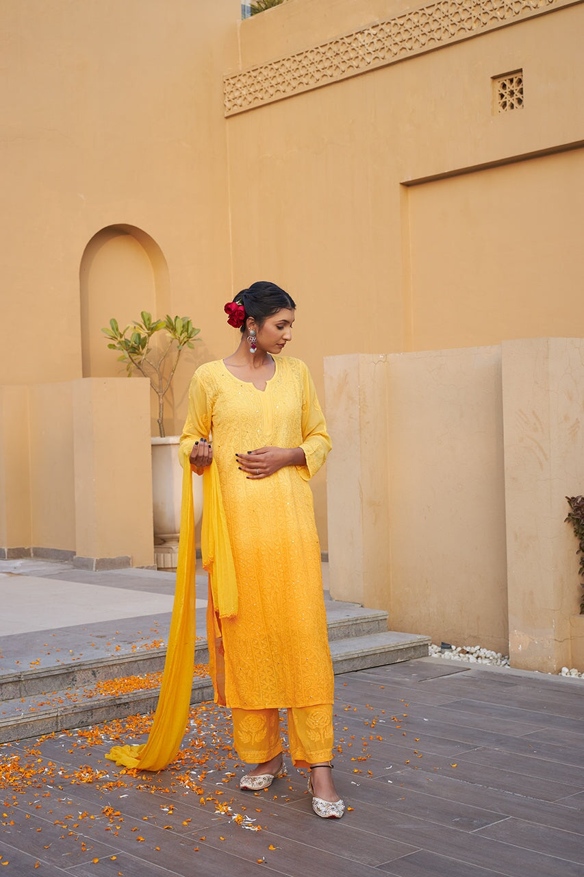 Attractive Style Yellow Fancy Dress For Women