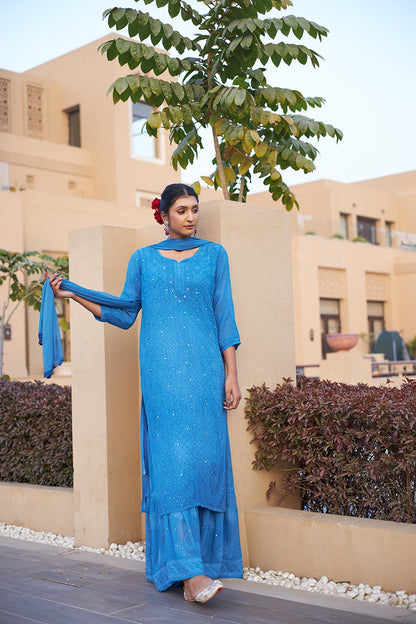 Blue Heavy Chikankari Party Wear Dress Online