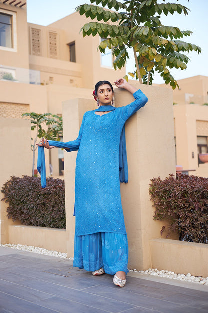 Blue Heavy Chikankari Party Wear Dress Online