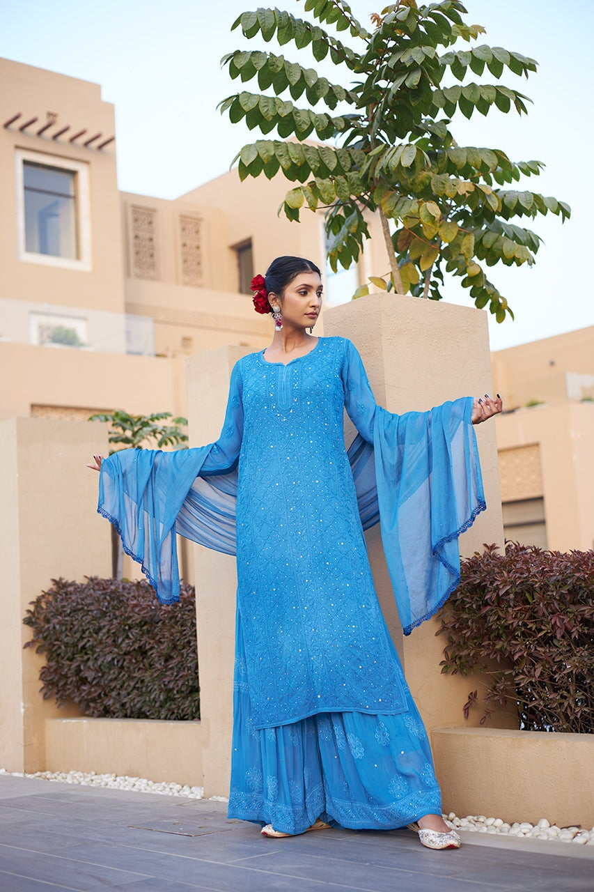 Blue Heavy Chikankari Party Wear Dress Online