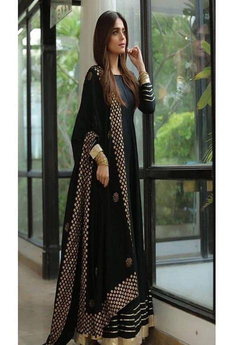 Alluring Dark Black Color Heavy Work Gown In Lowest Price