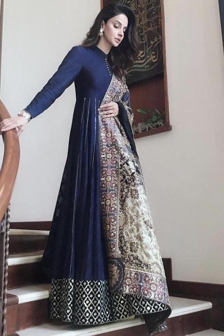 Alluring Dark N Blue Color Attractive Designer Silk Gown