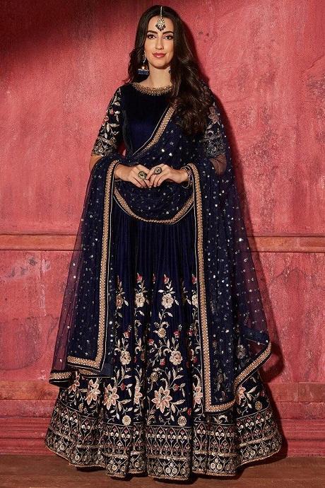 Adorning Navy Blue Color Heavy Work Bollywood Gown