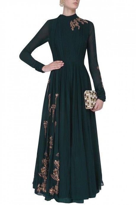 Alluring Dark Blue Color Heavy Work Designer Gown Online