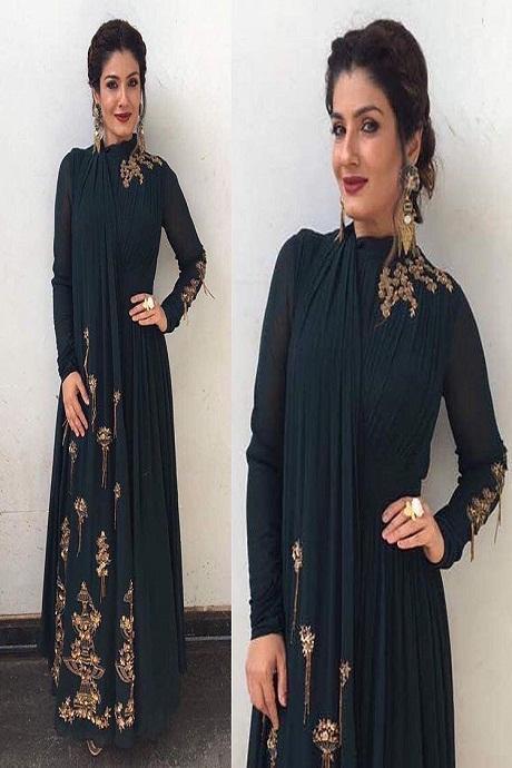 Alluring Dark Blue Color Heavy Work Designer Gown Online