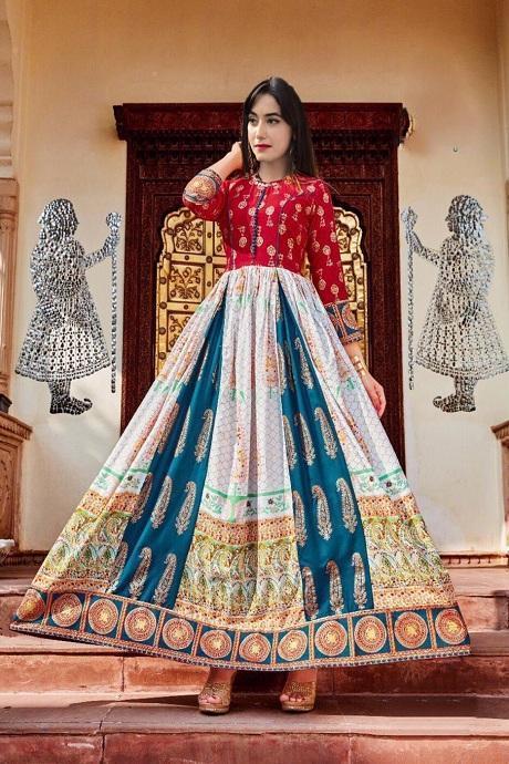 Attractive  Multi Color Printed Anarkali Flared Gown Type Kurti