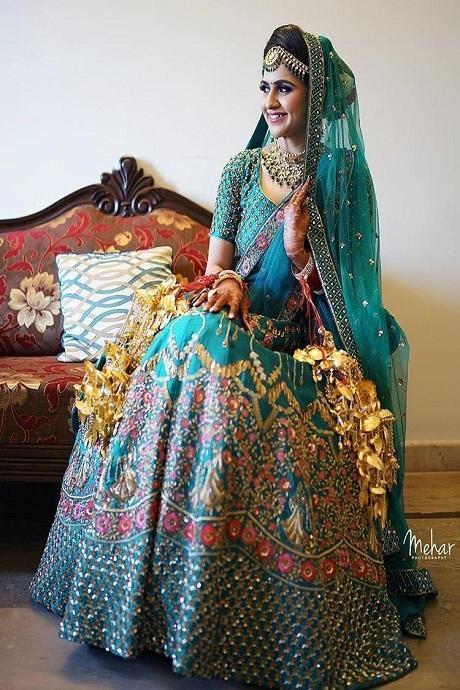 Best Online Beautiful Designer Online Sky Blue Lehenga For Bride