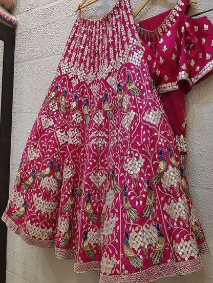 Latest Party Wear Rani Mirror Lehenga Choli Peacock Design