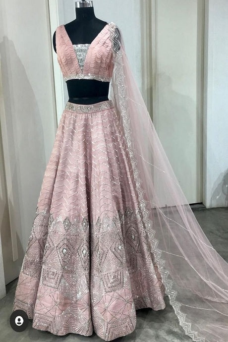 Pink Embroidered Sequence Lehenga Choli Online