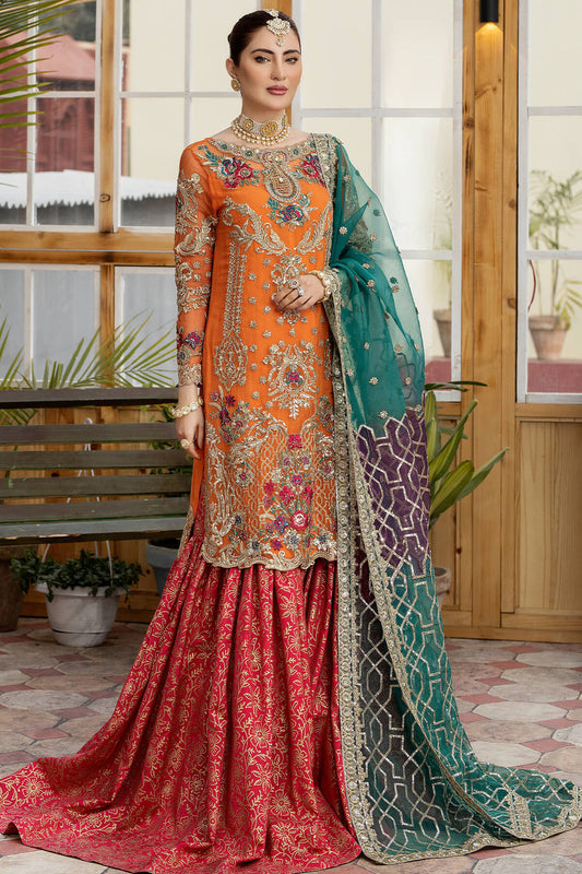 Adorning Orange Color Anarkali Flair Gown Sarara Collection