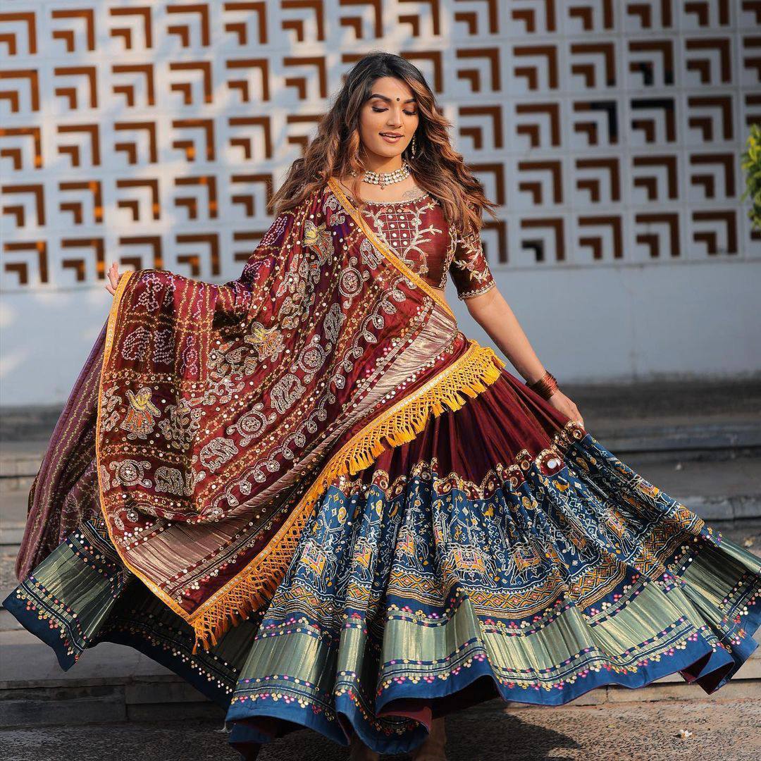 Midnight Maroon Navratri Lehenga With Maroon Blouse Design