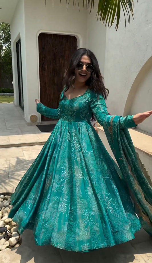 Stylish Soft Heavy Silk Green Color Silk Three Piece In One Piece