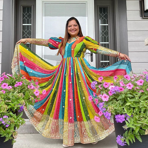 Attractive Multi Color Embroidery Work Mirror Gown Design