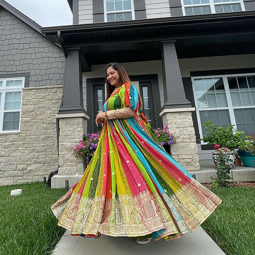 Attractive Multi Color Embroidery Work Mirror Gown Design