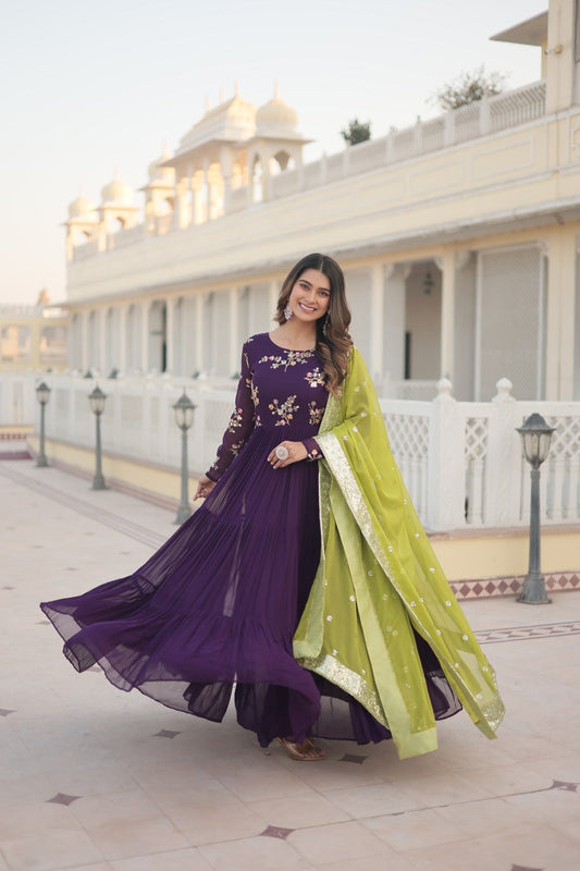 Purple Color Designer Mirror Gown Dress Lowest Rate