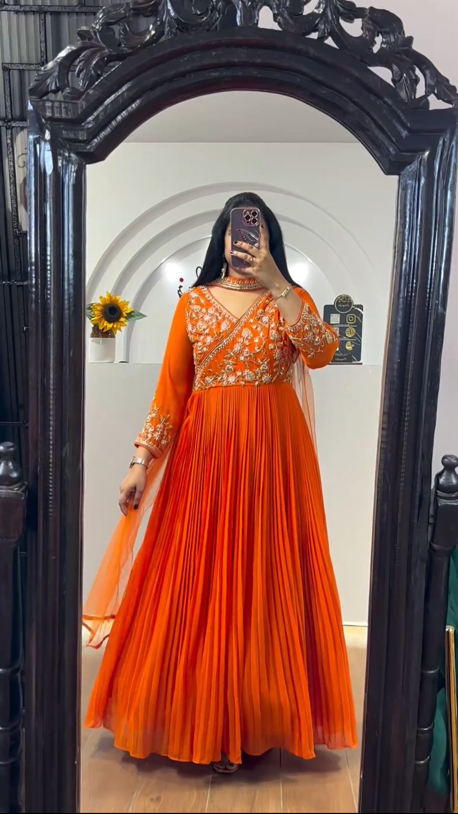 Hand Work Latest Designer Orange Gown Collection