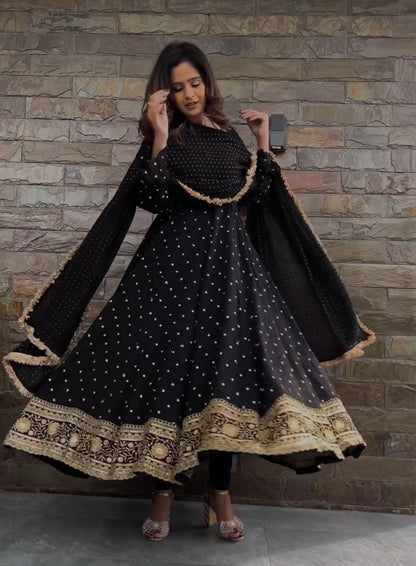 Black Color Georgette Party Wear Salawar Suits For Girls