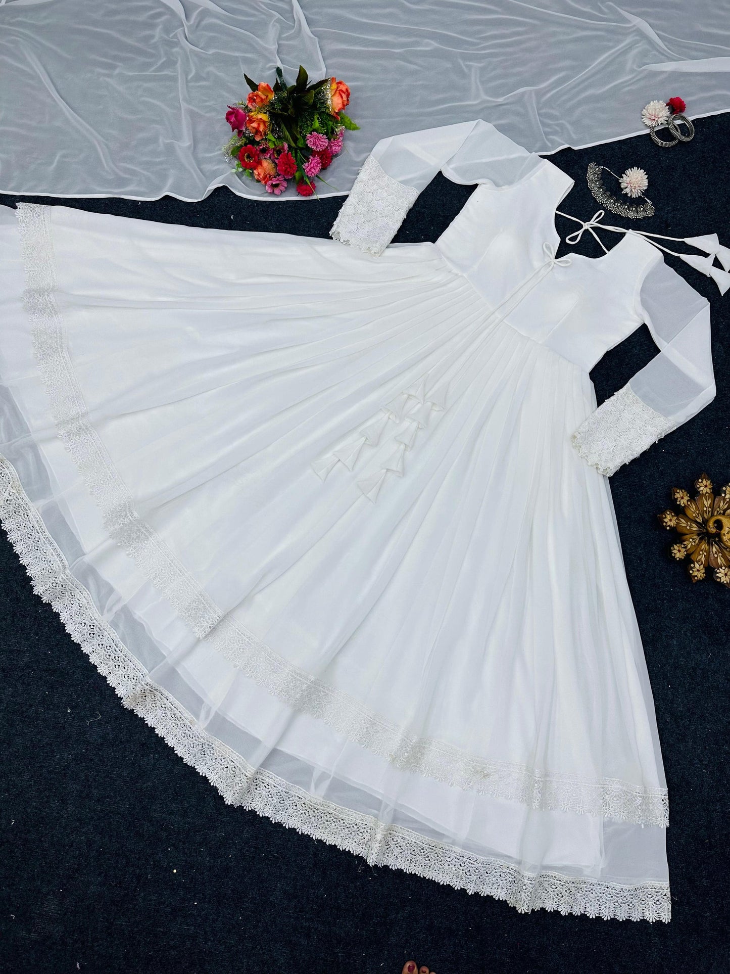 White Color Mirror Work Party Wear Gown Desgine