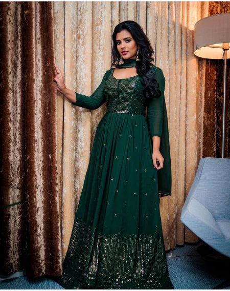 Green Color Pure Designer Attractive Georgette Gown