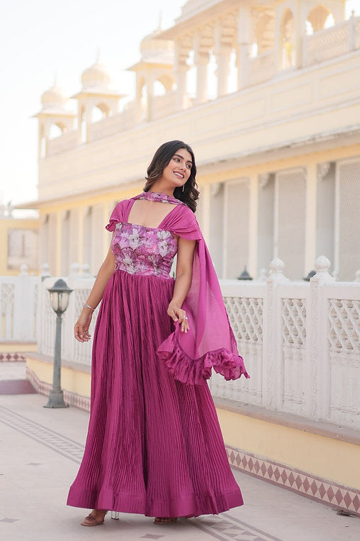 Wine Color Beautiful Designer Party Wear Gown Collection