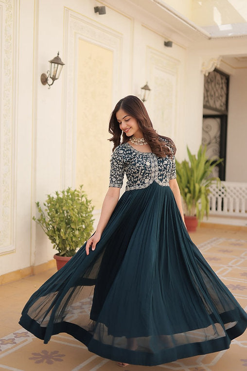 Audacious Embroidery Work Designer Heavy Work Blue Gown