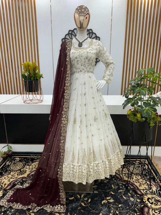 Fashionable Pure Naylon Embroidery and Hand Work Gown For Girls