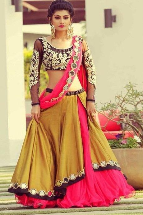 Multi Satin Silk  Sabyasachi Lehenga Choli Designs 2024