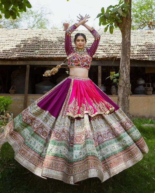 Amazing Purple Colorful Digital Print And Mirror Work Lehenga Choli