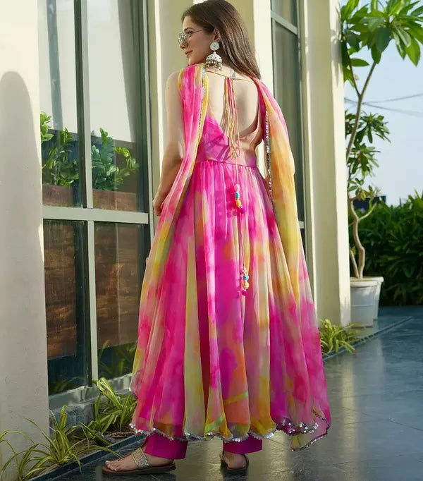 Peach Color Party Wear Designer Embroidery Work Gown Designs