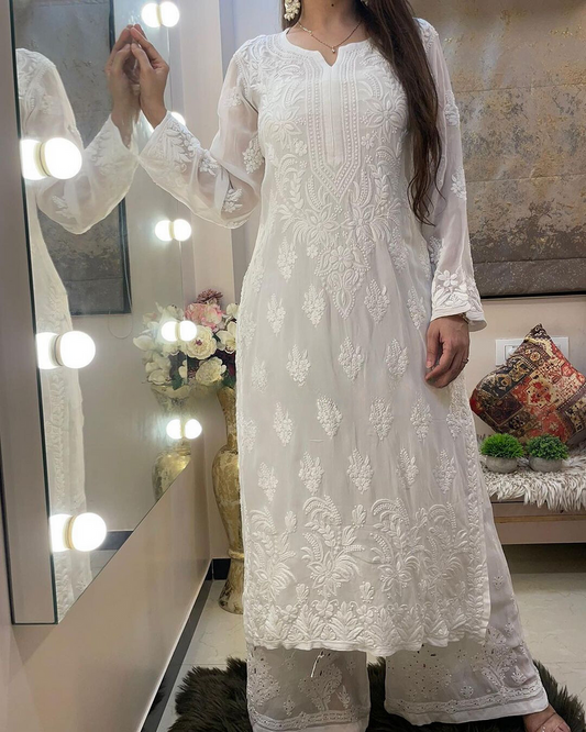 Designer White Color Chikankari Kurta Design In Low Rate