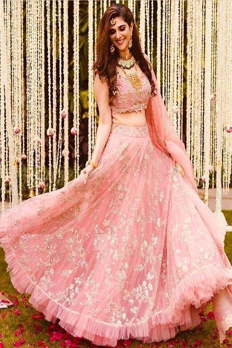 Bollywood Madhuri Designer Beautiful Pink Party Lehenga Choli Gown