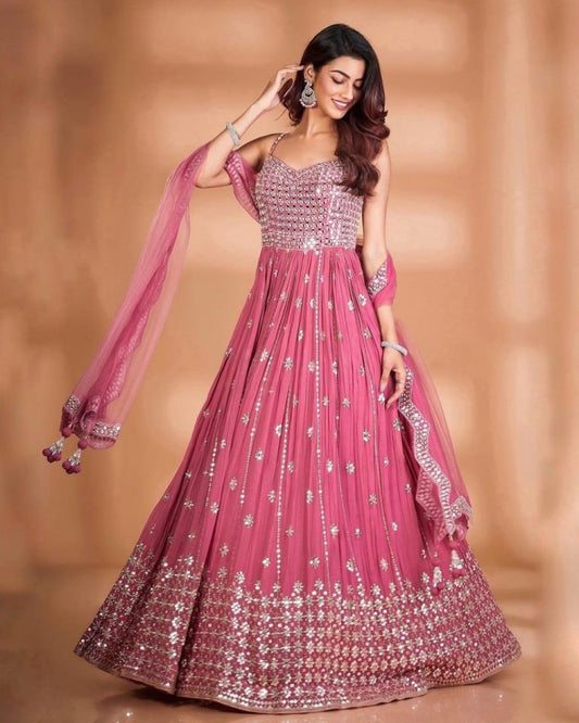 Blissful Pink Color Attractive Designer Silk Gown For Women