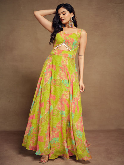 Yellow Color Beautiful Designer Embroidery Work Gown