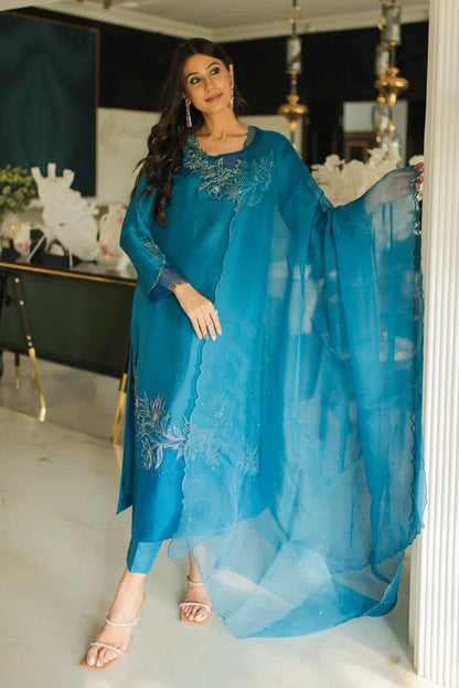 Sky Blue Satin Silk Anarkali Suits With Dupatta