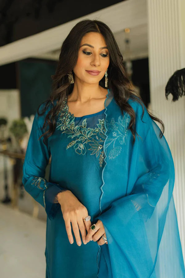 Sky Blue Satin Silk Anarkali Suits With Dupatta