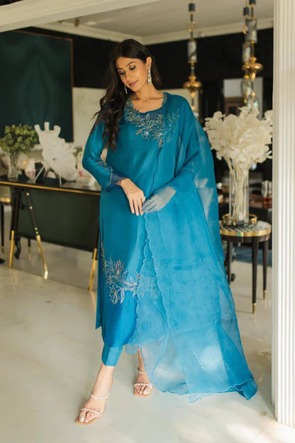 Sky Blue Satin Silk Anarkali Suits With Dupatta