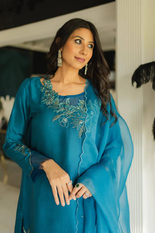 Sky Blue Satin Silk Anarkali Suits With Dupatta