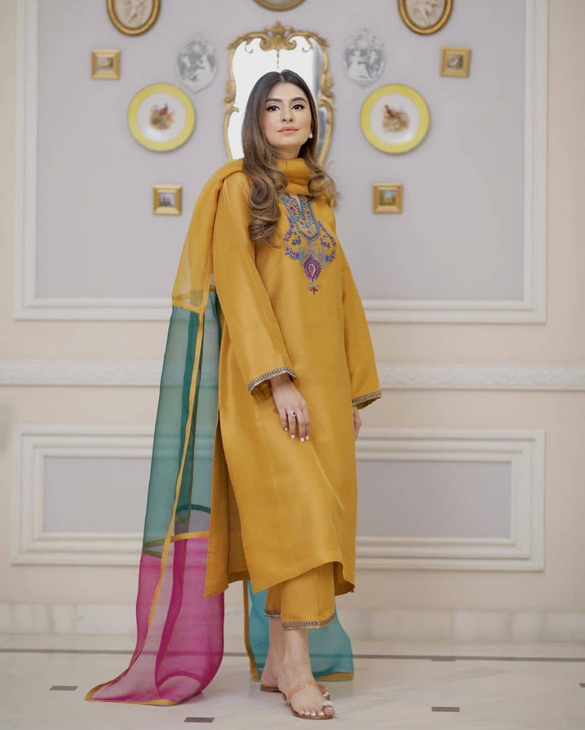 Trendy Look Yellow Color Party Wear Kurta Dress