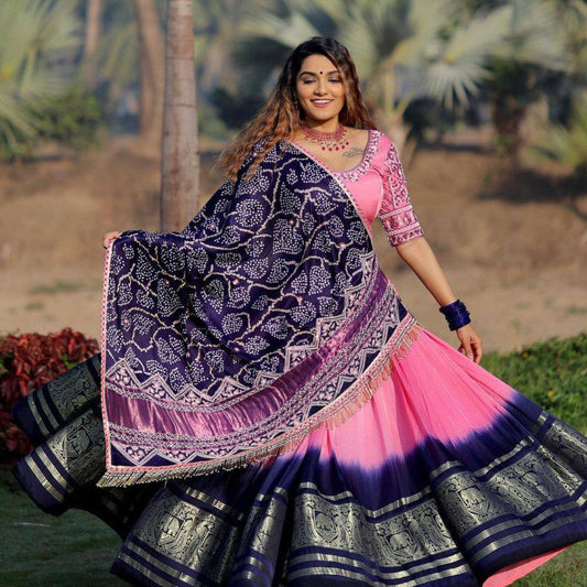 Ambient Digital Print With Magic Gota Zari Silk Pink Color Lehenga Choli