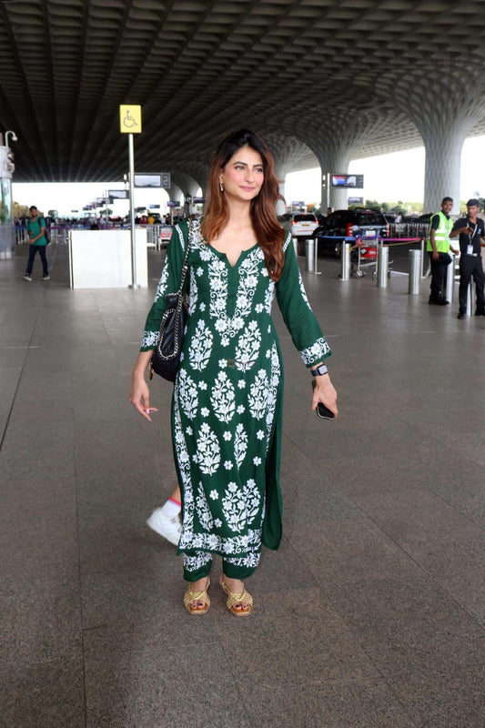 Captivating Designer Green Chikankari Work Dress For Women