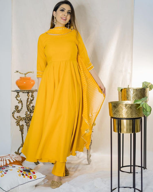 Appealing Yellow Color Festive Wear Full Stitched Stylish Gown