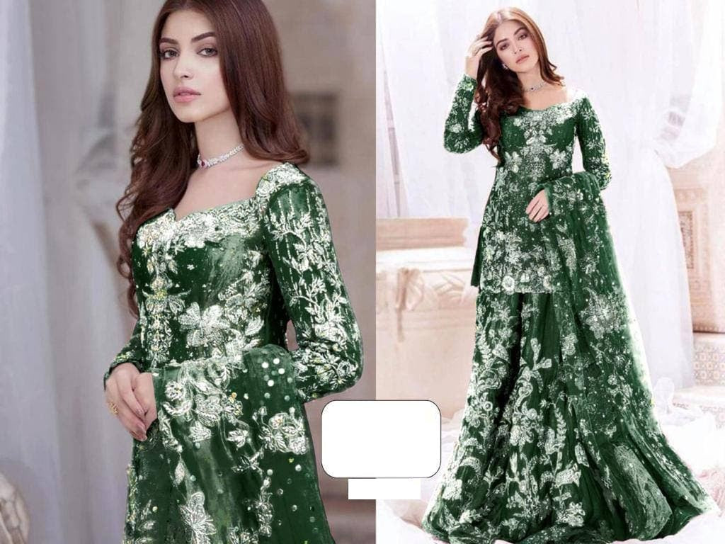 Green Color Soft Shining Net Dress Collection