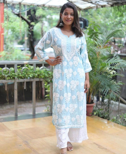 Latest Designer Chikankari Work Sky Blue Color Dress