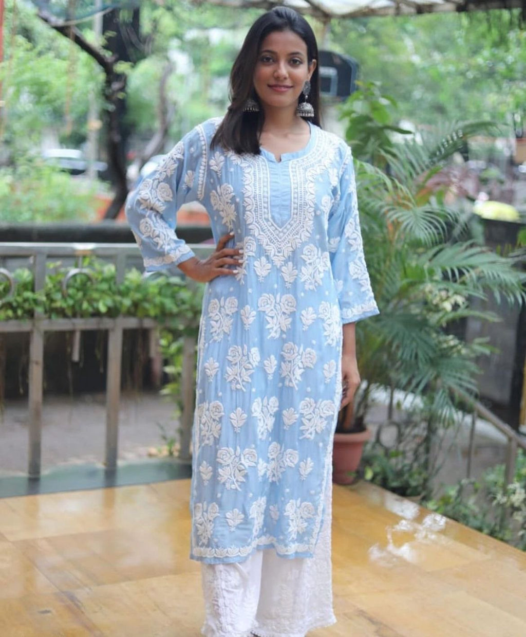 Latest Designer Chikankari Work Sky Blue Color Dress