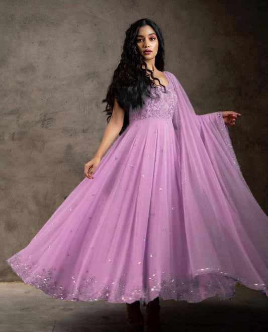 Lustrous Designer Lavender Color Gown With Dupatta