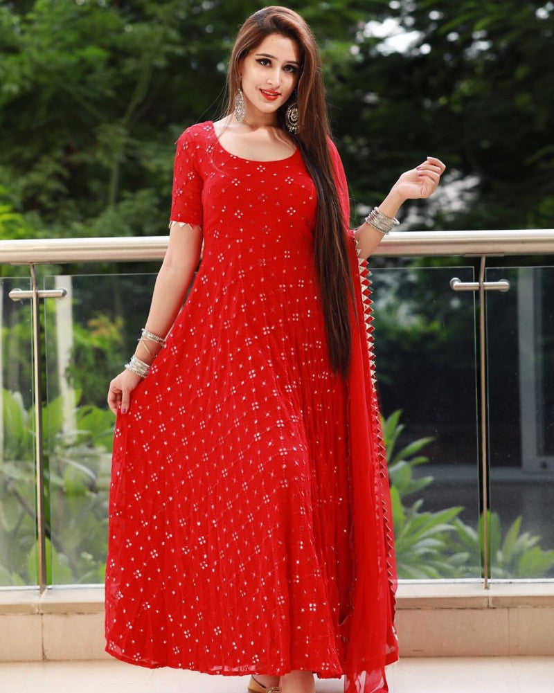 Latest Glorious Red Color Georgette Salwar Suit