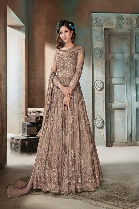 Admirable Dark Golden Zari Color Designer Gown