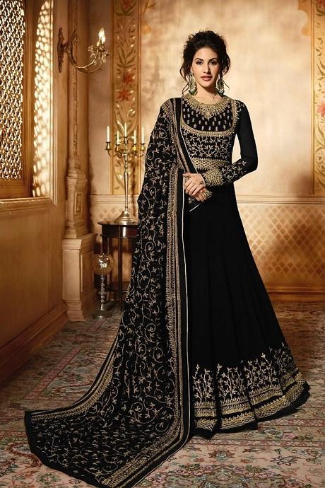 Bewitching Hand Work Black Color Attractive Gown For Women