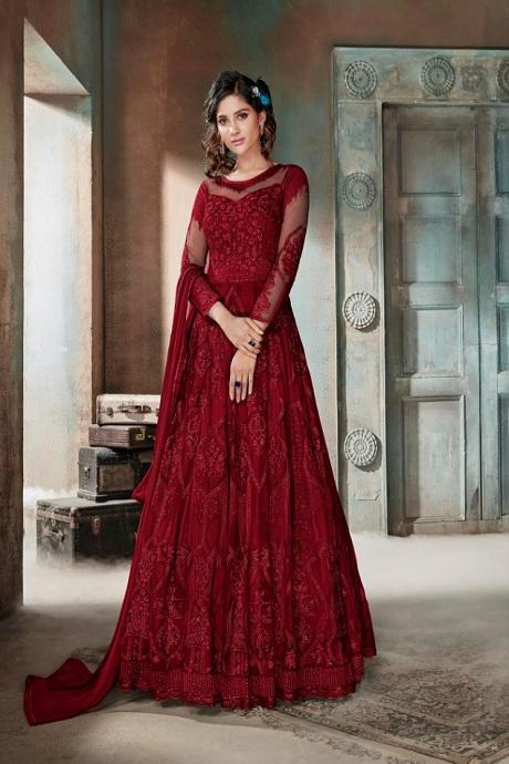 Admirable Maroon Embrodirey Work Stylish Party Wear Gown